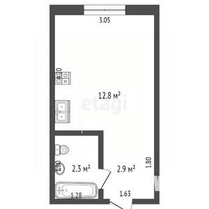 1-к квартира, вторичка, 18м2, 6/9 этаж
