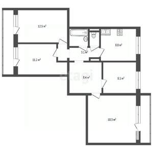 4-к квартира, вторичка, 75м2, 9/9 этаж