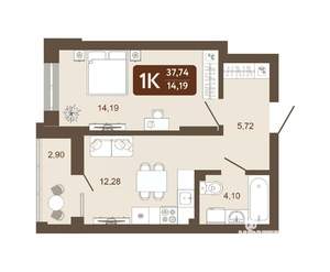 1-к квартира, вторичка, 38м2, 18/25 этаж