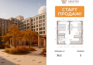 2-к квартира, вторичка, 36м2, 5/15 этаж