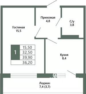 1-к квартира, вторичка, 36м2, 10/15 этаж