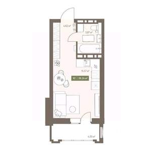 Студия квартира, вторичка, 26м2, 8/16 этаж