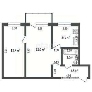 2-к квартира, вторичка, 44м2, 3/5 этаж