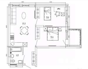 2-к квартира, вторичка, 65м2, 1/15 этаж