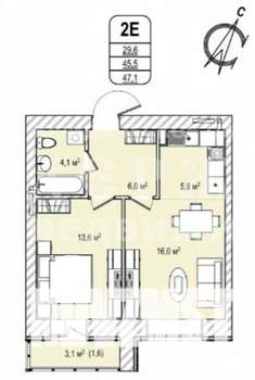 2-к квартира, вторичка, 47м2, 11/13 этаж