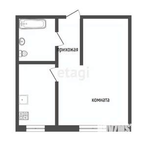 1-к квартира, вторичка, 35м2, 1/2 этаж