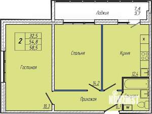2-к квартира, вторичка, 59м2, 4/17 этаж