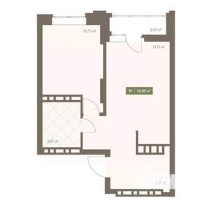 1-к квартира, вторичка, 39м2, 9/16 этаж