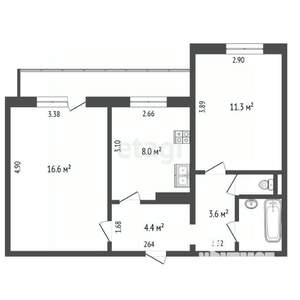 2-к квартира, вторичка, 48м2, 9/9 этаж