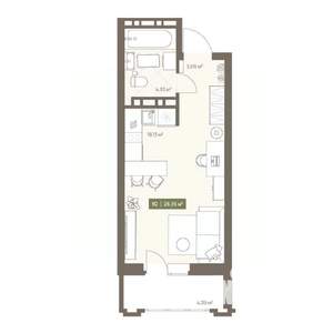 Студия квартира, вторичка, 28м2, 3/16 этаж