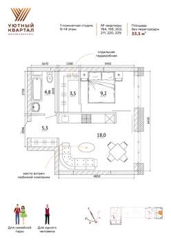 1-к квартира, вторичка, 33м2, 9/15 этаж