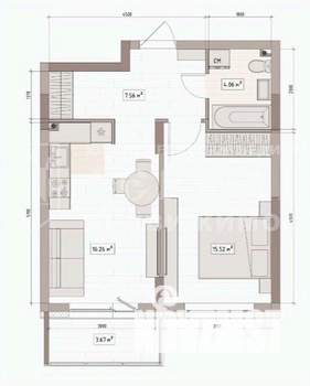 2-к квартира, вторичка, 46м2, 3/15 этаж