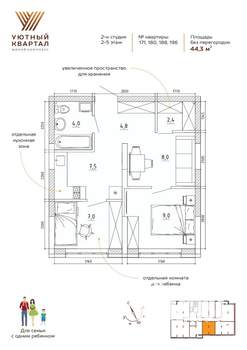 2-к квартира, вторичка, 44м2, 5/8 этаж