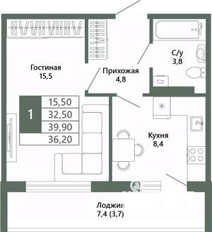 1-к квартира, вторичка, 36м2, 5/15 этаж