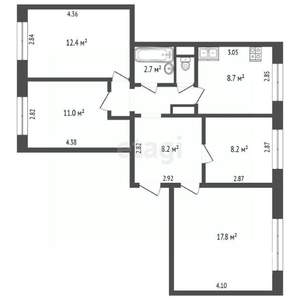 4-к квартира, вторичка, 74м2, 1/9 этаж