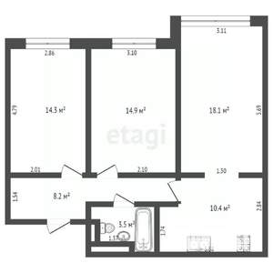 3-к квартира, вторичка, 72м2, 10/15 этаж