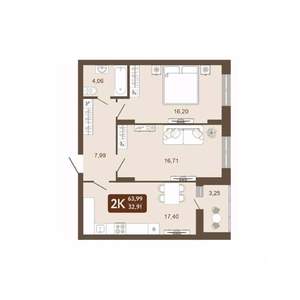 2-к квартира, вторичка, 64м2, 16/20 этаж