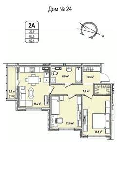 2-к квартира, строящийся дом, 62м2, 2/17 этаж