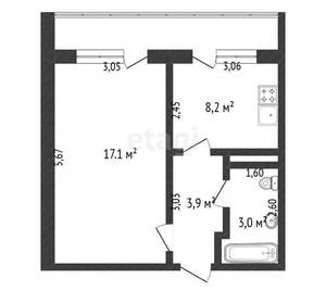 1-к квартира, вторичка, 33м2, 8/12 этаж