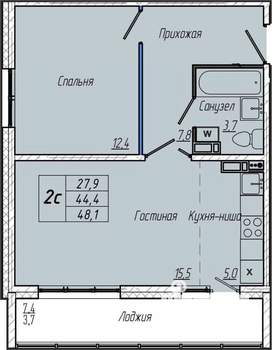 1-к квартира, вторичка, 48м2, 12/17 этаж
