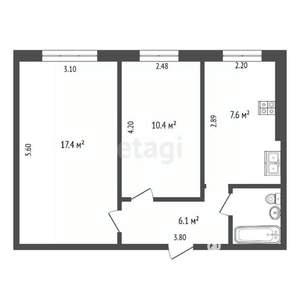 2-к квартира, вторичка, 44м2, 1/5 этаж