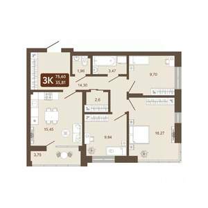 3-к квартира, вторичка, 76м2, 21/25 этаж
